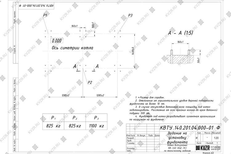 Котел 1600 кВт уголь дрова с колосниками чертеж фундамента