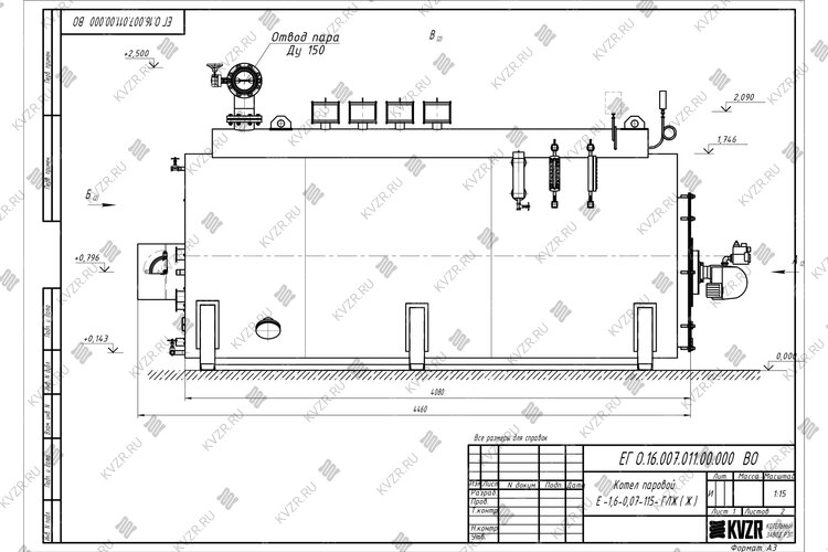 Чертеж дизельного парогенератора 1500 кг в час